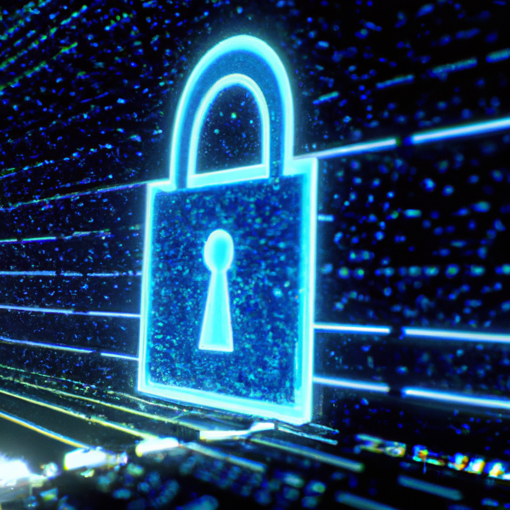 Безопасность: щит с подсветкой, линии шифрования и сетка